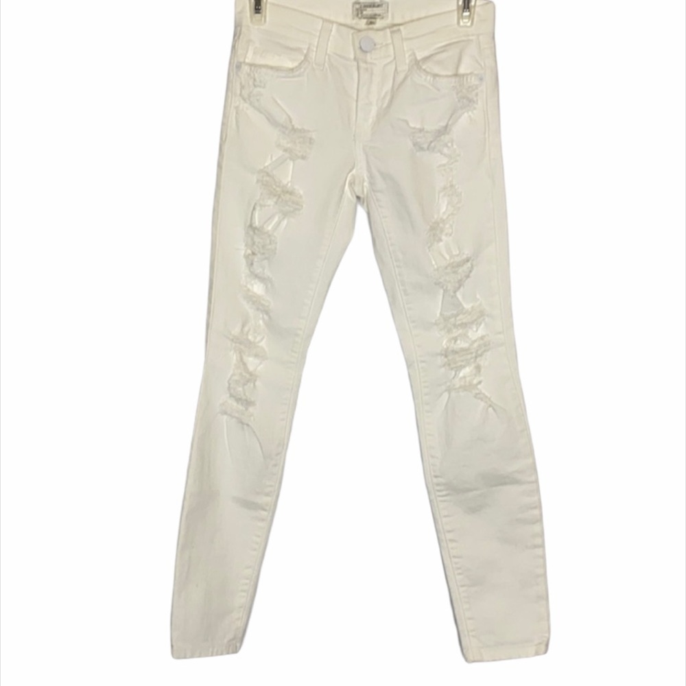 Current/Elliott The Stiletto White Tattered Jeans Size 23